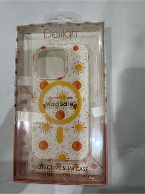Delilah White iPhone 15 Pro/ 14 Pro Case with Yellow and Orange Sun